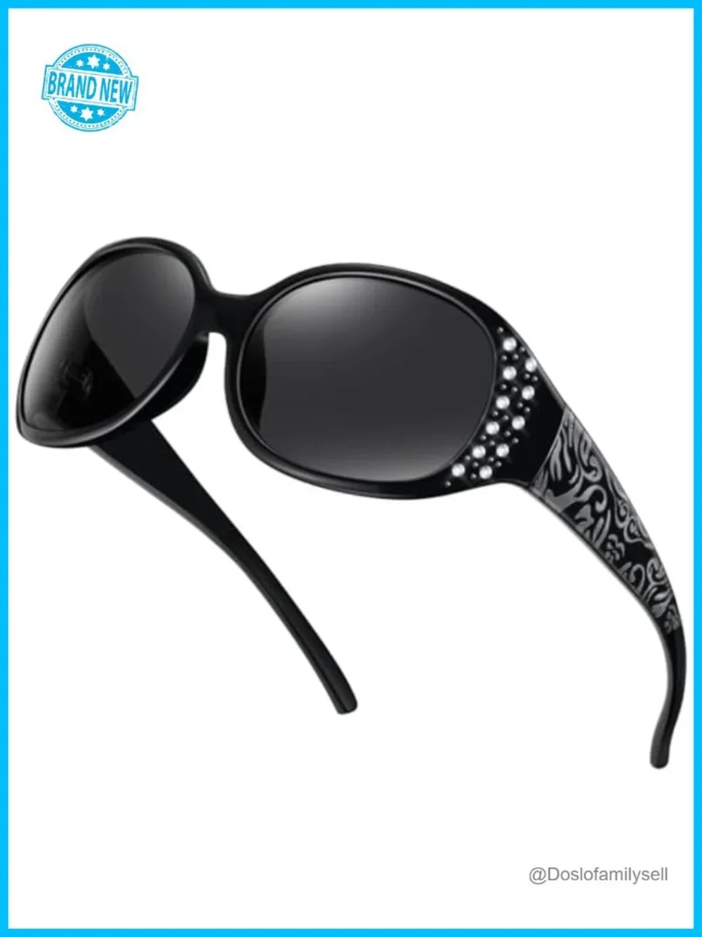 Polarized Rhinestone Wrap Around Sunglasses UV400 Protection
